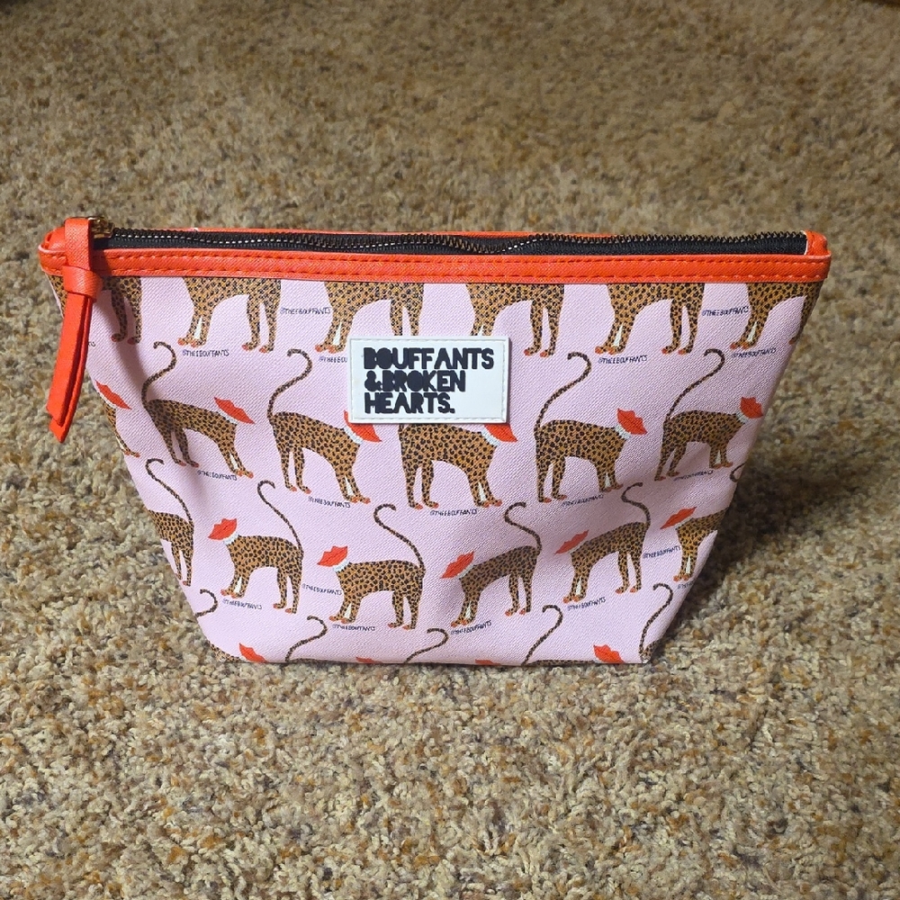 Bouffants & Broken Hearts Cosmetic Bag Pink Animal Leopard Print With Stilettos